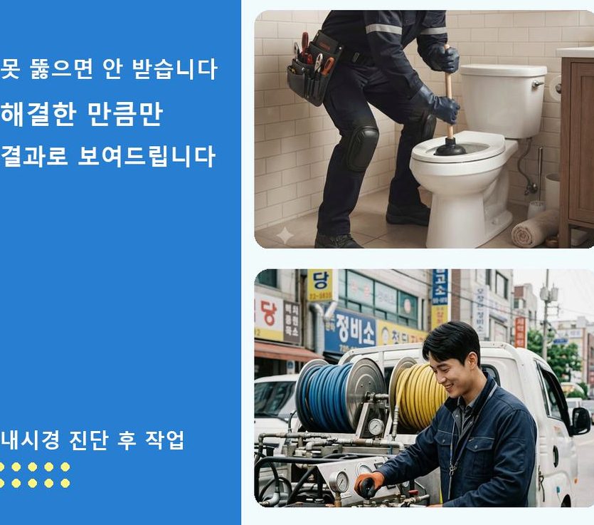 구리시 갈매동 화장실 하수구막힘 출장비 무료 현장 작업 사진 - 배관해결사