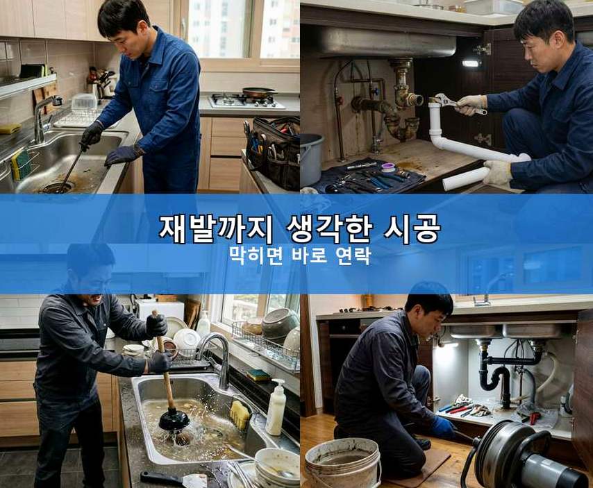 안양시동안구 갈산동 주방 하수구막힘 업체 현장 작업 사진 - 배관해결사