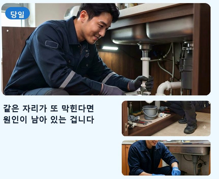 서울 용산구 갈월동 욕실 배수구막힘 야간 출동 현장 작업 사진 - 배관해결사
