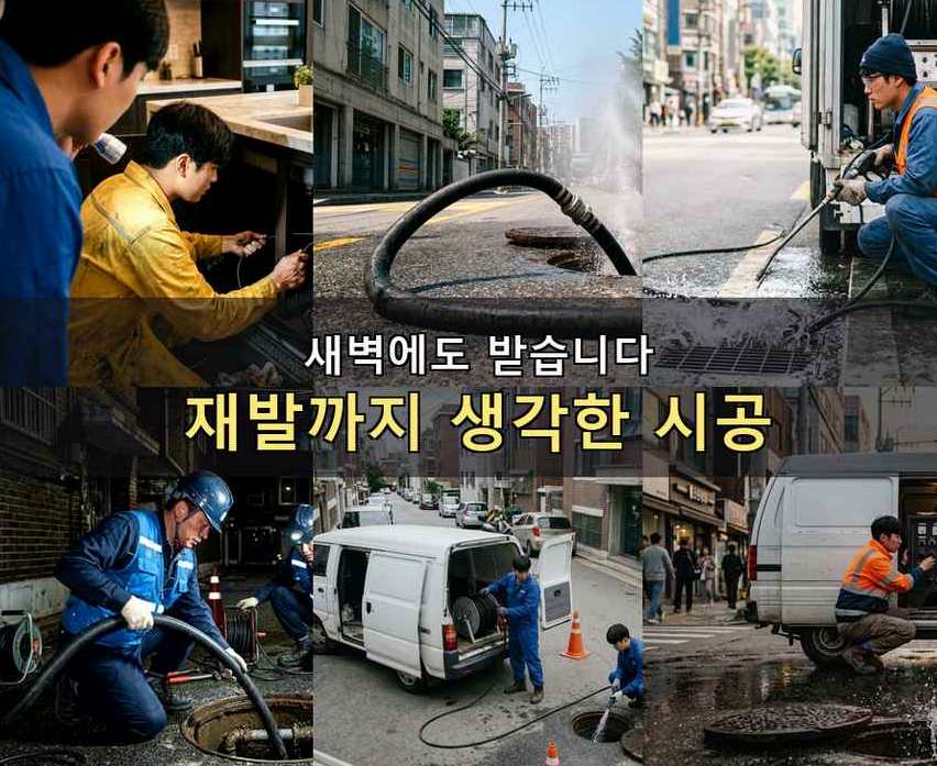 서울 송파구 거여동 화장실 하수구막힘 야간 출동 현장 작업 사진 - 배관해결사