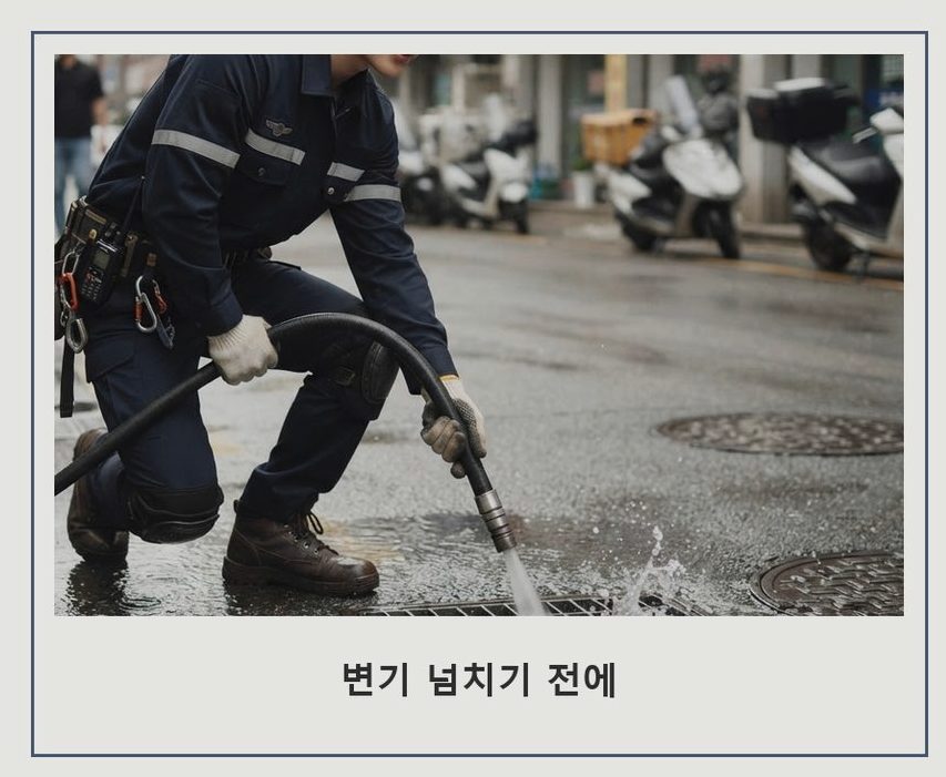 용인시처인구 남동 배수구막힘 고압세척·관통 작업 모습