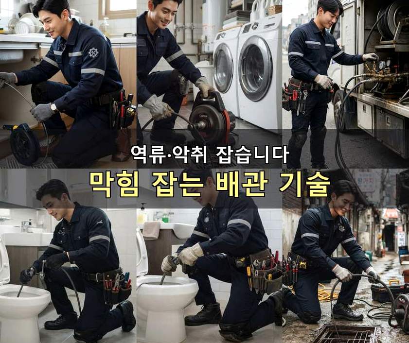 군포시 광정동 세탁기 배수구막힘 긴급출동 현장 작업 사진 - 배관해결사