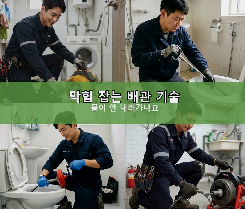 부천시소사구 괴안동 욕실 배수구막힘 야간 출동 현장 작업 사진 - 배관해결사