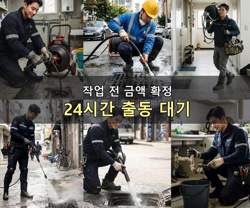 구리시 교문동 세탁기 배수구막힘 비용 현장 작업 사진 - 배관해결사