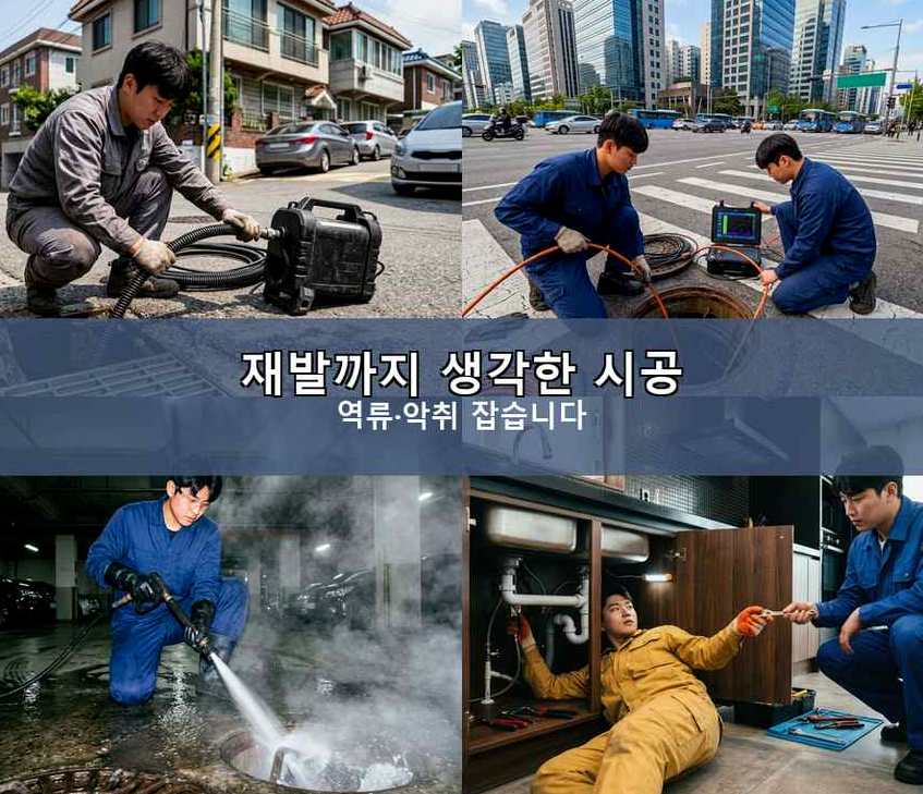 성남시분당구 구미동 하수구막힘 야간 출동 현장 작업 사진 - 배관해결사