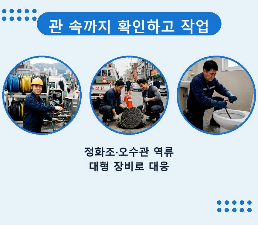 서울 마포구 구수동 하수구 역류 야간 출동 현장 작업 사진 - 배관해결사