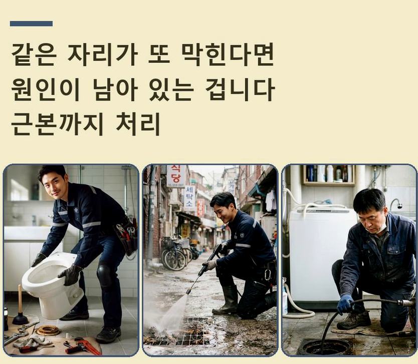 서울 광진구 자양동 싱크대막힘 고압세척·관통 작업 모습