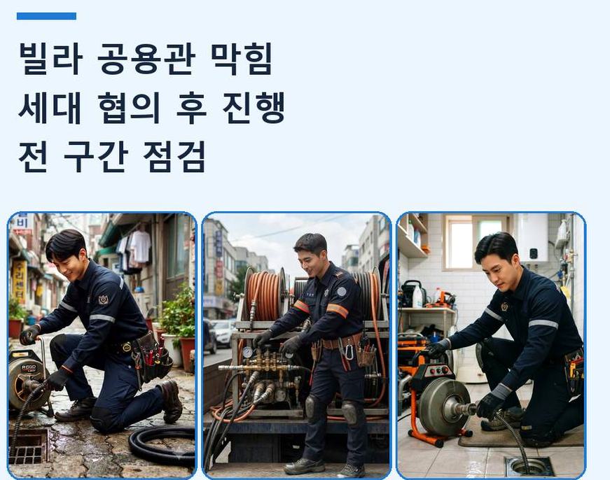 서울 광진구 광장동 배수구막힘 고압세척·관통 작업 모습