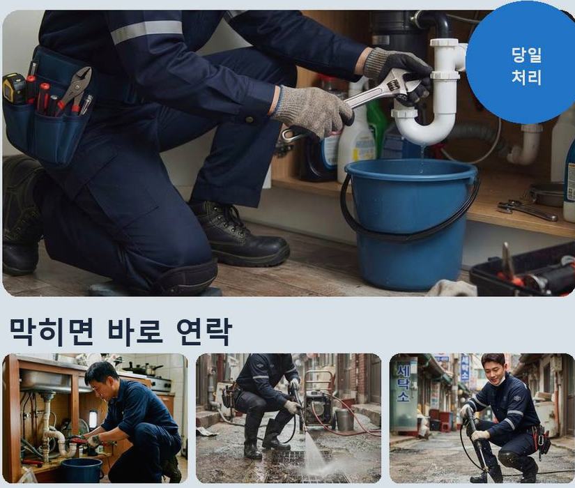 군포시 궁내동 하수구 역류 출장비 무료 현장 작업 사진 - 배관해결사