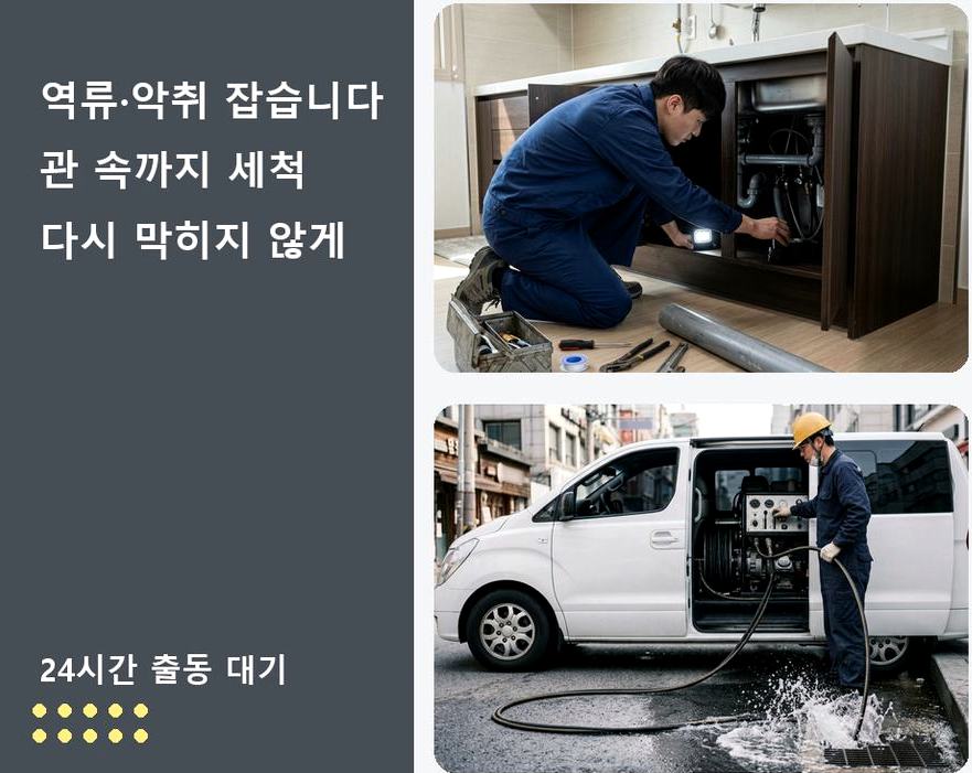 안양시동안구 달안동 싱크대막힘 고압세척·관통 작업 모습