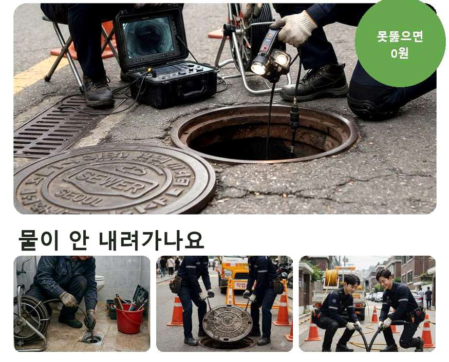용인시처인구 김량장동 하수구 냄새 원인 진단 현장 작업 사진 - 배관해결사