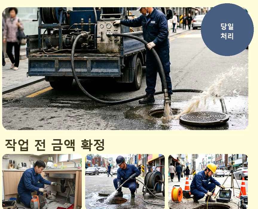 김포시 감정동 화장실 하수구막힘 야간 출동 현장 작업 사진 - 배관해결사