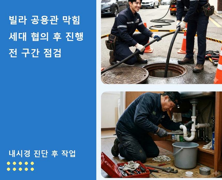 김포시 마산동 하수구막힘 야간 출동 현장 작업 사진 - 배관해결사