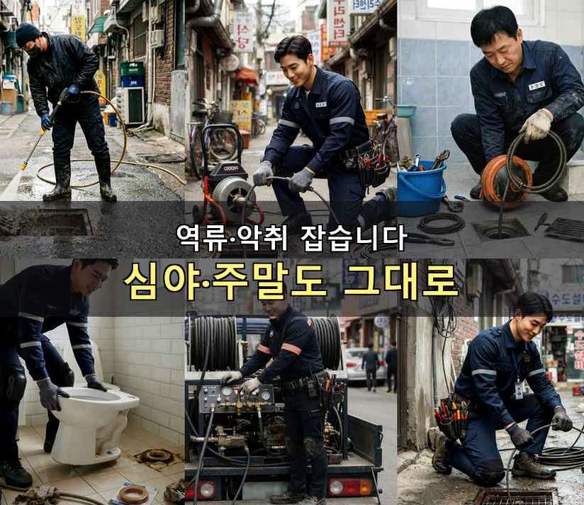 이천시 대포동 변기막힘 고압세척·관통 작업 모습