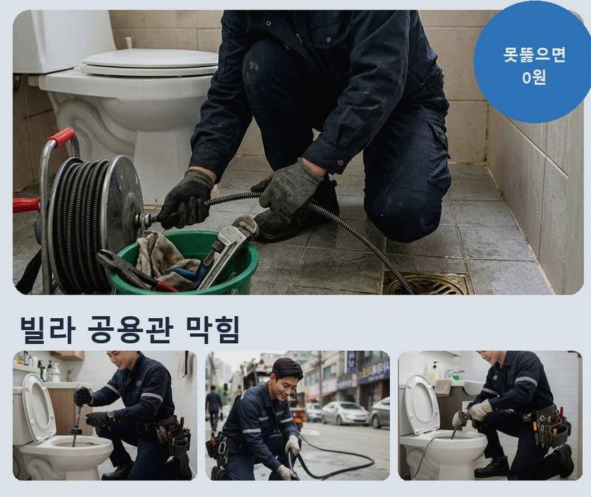 안양시동안구 달안동 정화조막힘 원인 진단 현장 작업 사진 - 배관해결사