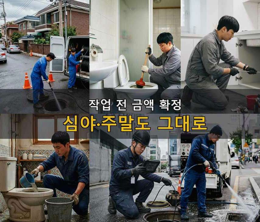 군포시 수리동 싱크대막힘 고압세척·관통 작업 모습
