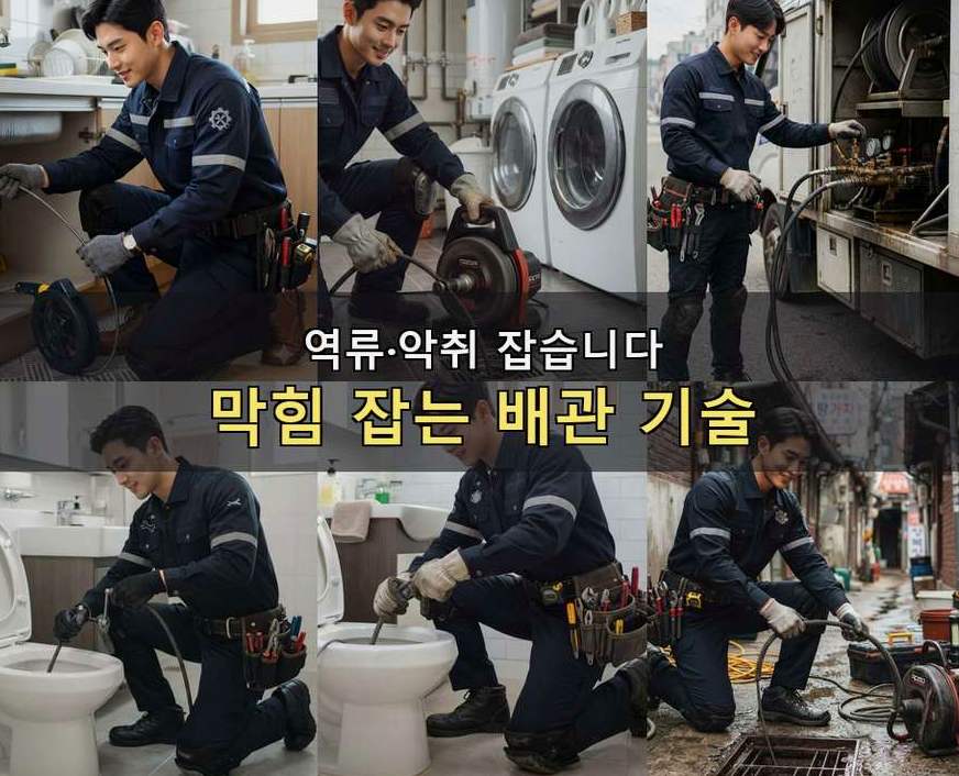 서울 마포구 당인동 싱크대막힘 고압세척·관통 작업 모습