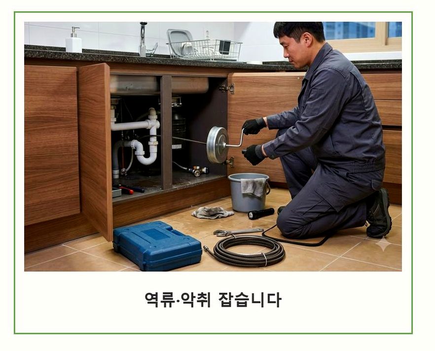 안산시단원구 초지동 싱크대막힘 고압세척·관통 작업 모습