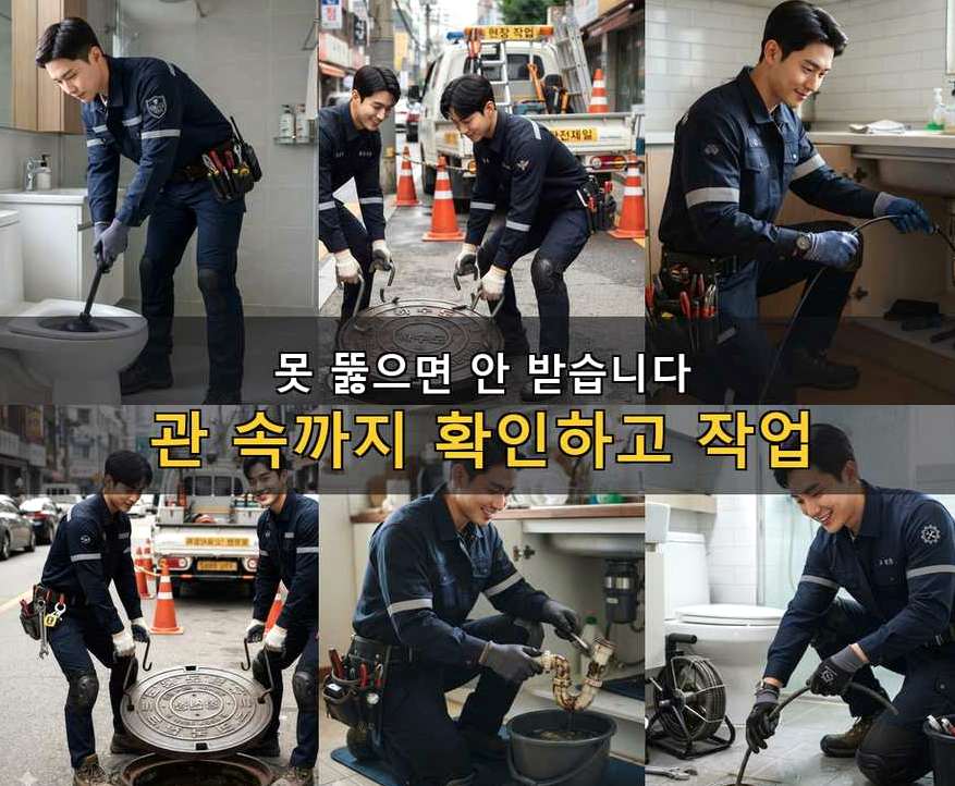 안산시단원구 대부북동 하수구 역류 업체 현장 작업 사진 - 배관해결사