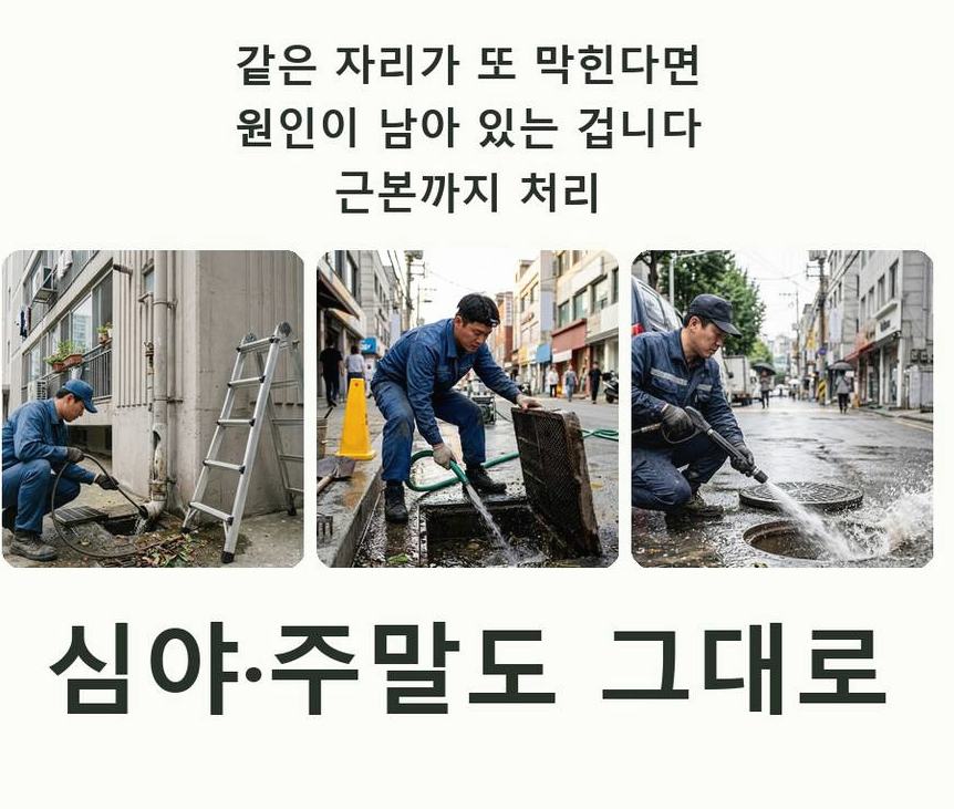 옹진군 덕적면굴업리 베란다 배수구막힘 원인 진단 현장 작업 사진 - 배관해결사