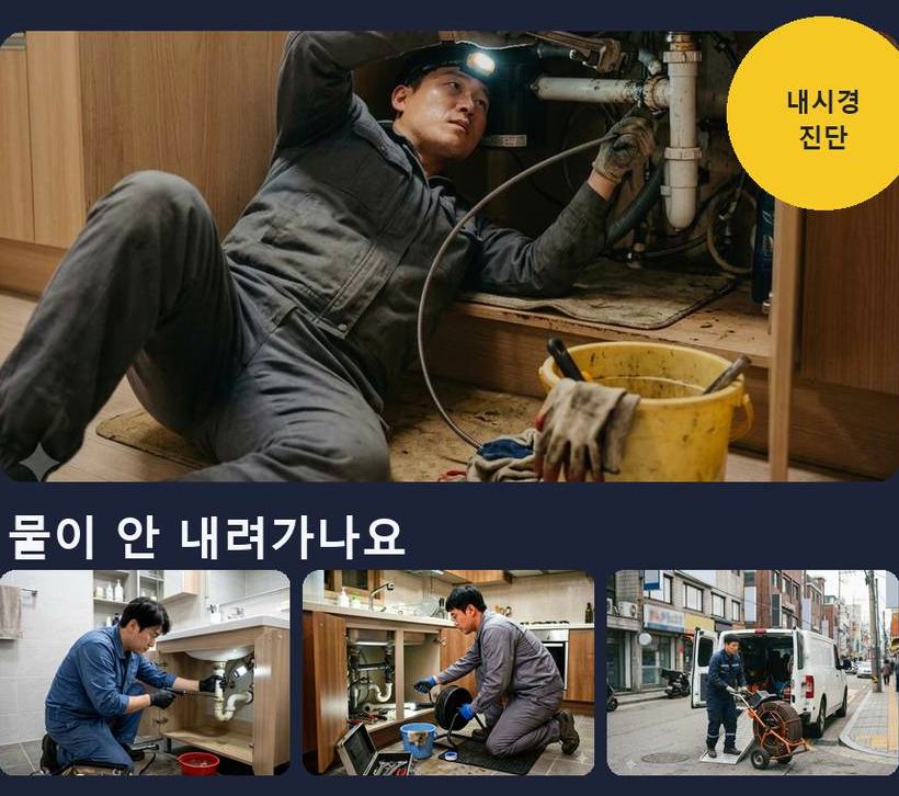 옹진군 덕적면굴업리 주방 하수구막힘 업체 현장 작업 사진 - 배관해결사