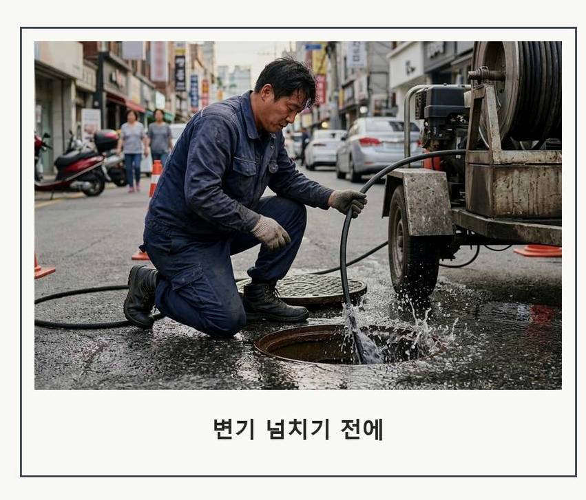 부천시원미구 도당동 오수관막힘 출장비 무료 현장 작업 사진 - 배관해결사