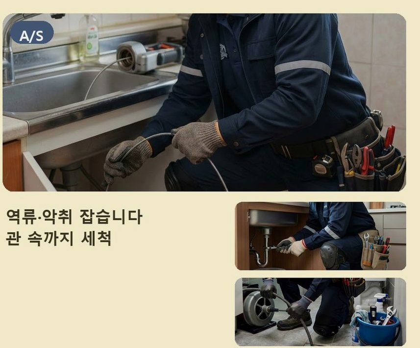 부천시원미구 도당동 욕실 배수구막힘 24시 출동 현장 작업 사진 - 배관해결사