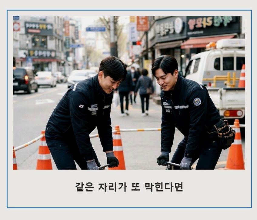부천시원미구 도당동 정화조막힘 뚫음 현장 작업 사진 - 배관해결사