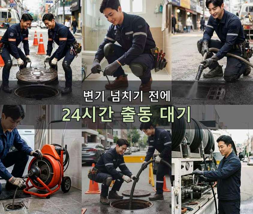 평택시 모곡동 하수구막힘 고압세척·관통 작업 모습