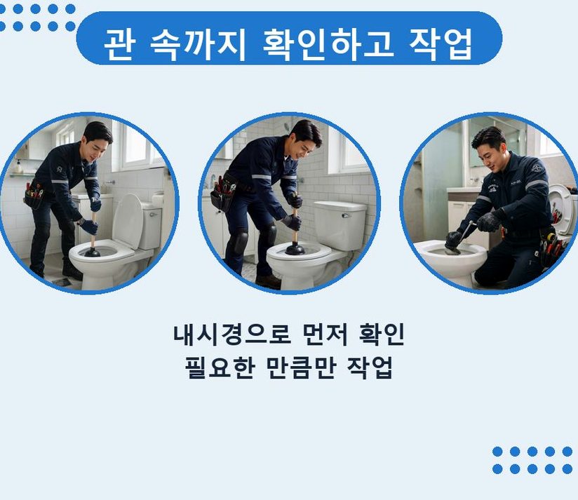 성남시중원구 도촌동 화장실 하수구막힘 야간 출동 현장 작업 사진 - 배관해결사