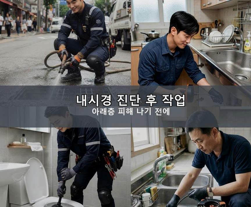 서울 용산구 동자동 싱크대막힘 고압세척·관통 작업 모습