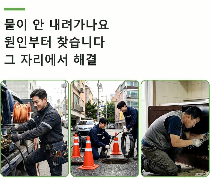 서울 용산구 산천동 하수구막힘 고압세척·관통 작업 모습