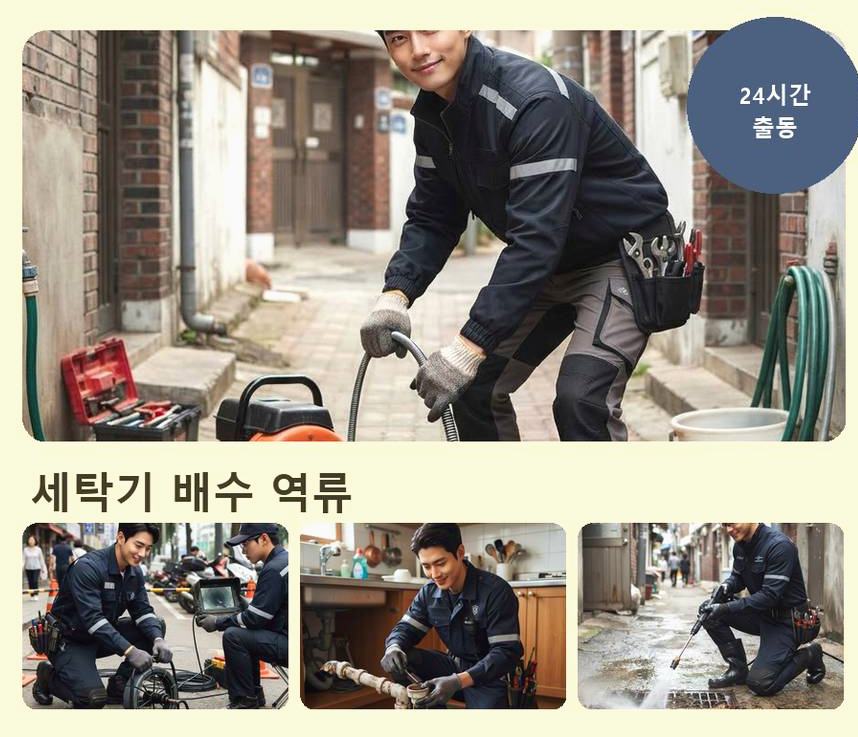 성남시분당구 동원동 세탁기 배수구막힘 긴급출동 현장 작업 사진 - 배관해결사