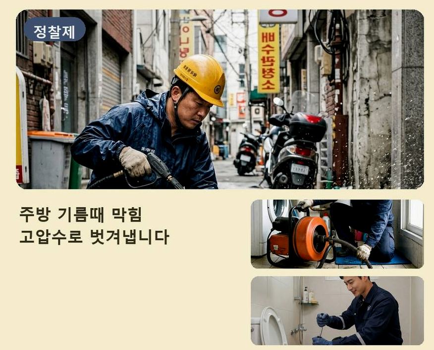이천시 마장면각평리 배수구막힘 원인 진단 현장 작업 사진 - 배관해결사