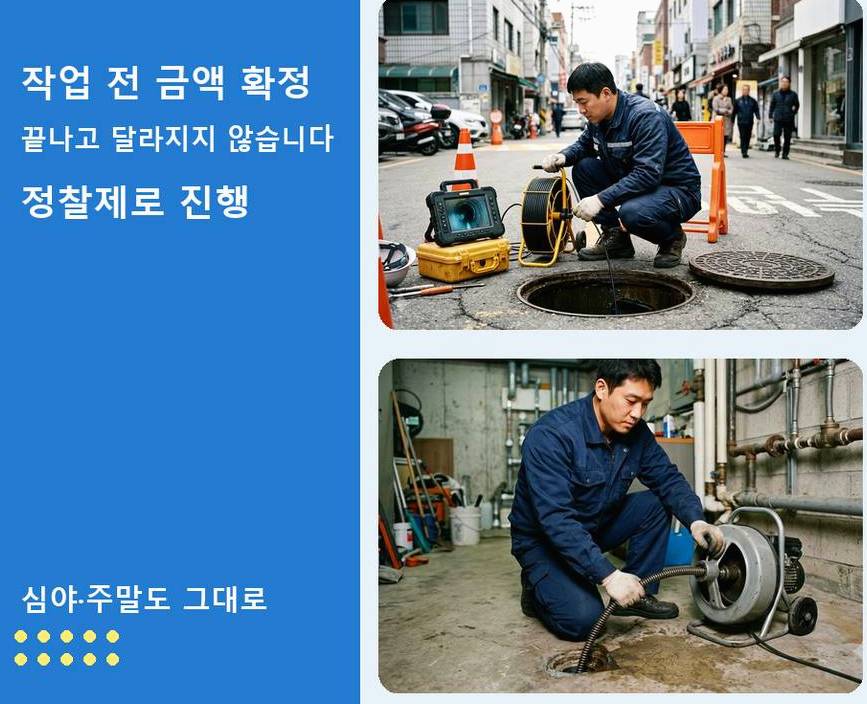 용인시처인구 마평동 정화조막힘 원인 진단 현장 작업 사진 - 배관해결사