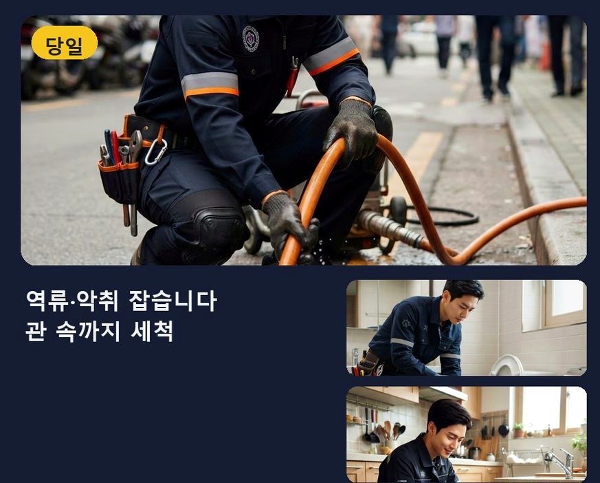 시흥시 매화동 배수구막힘 긴급출동 현장 작업 사진 - 배관해결사