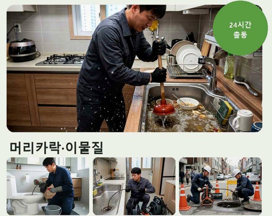 평택시 모곡동 싱크대막힘 빠른 해결 현장 작업 사진 - 배관해결사