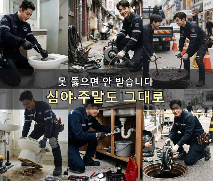평택시 모곡동 하수구막힘 야간 출동 현장 작업 사진 - 배관해결사