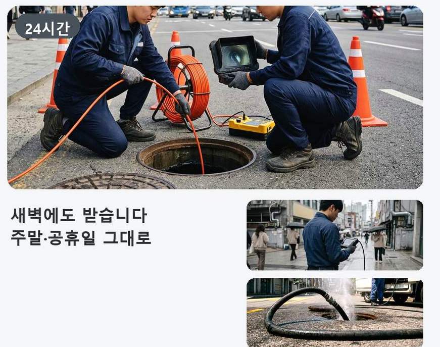 시흥시 정왕본동 하수구막힘 고압세척·관통 작업 모습