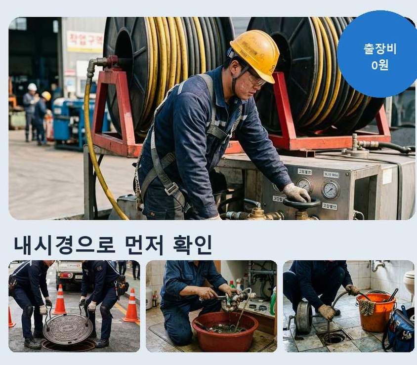 안산시단원구 목내동 하수구 역류 24시 출동 현장 작업 사진 - 배관해결사