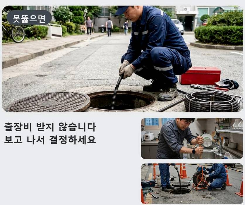 서울 중구 방산동 싱크대막힘 고압세척·관통 작업 모습