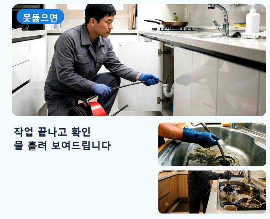 서울 중구 묵정동 하수구막힘 야간 출동 현장 작업 사진 - 배관해결사