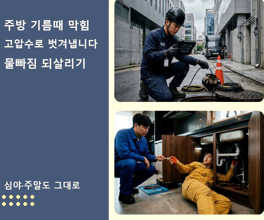 서울 송파구 문정동 주방 하수구막힘 출장비 무료 현장 작업 사진 - 배관해결사