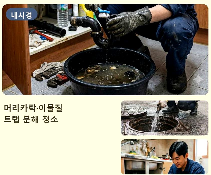 서울 강북구 미아동 세면대막힘 뚫음 현장 작업 사진 - 배관해결사