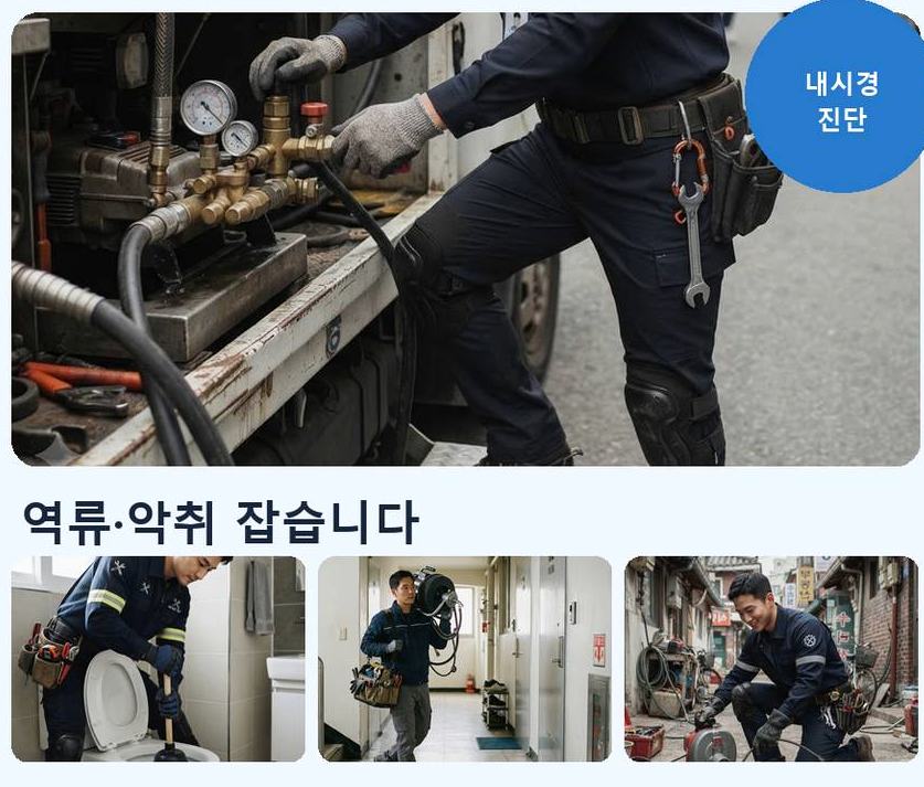 안양시만안구 박달동 하수구 역류 출장비 무료 현장 작업 사진 - 배관해결사