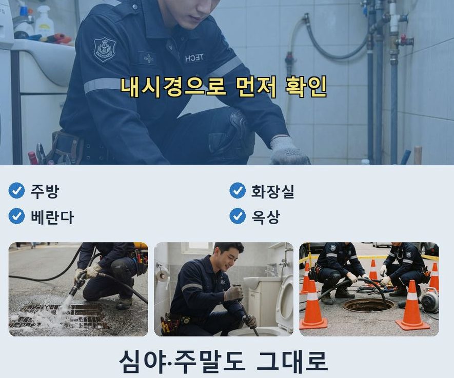 서울 서초구 방배본동 싱크대막힘 고압세척·관통 작업 모습
