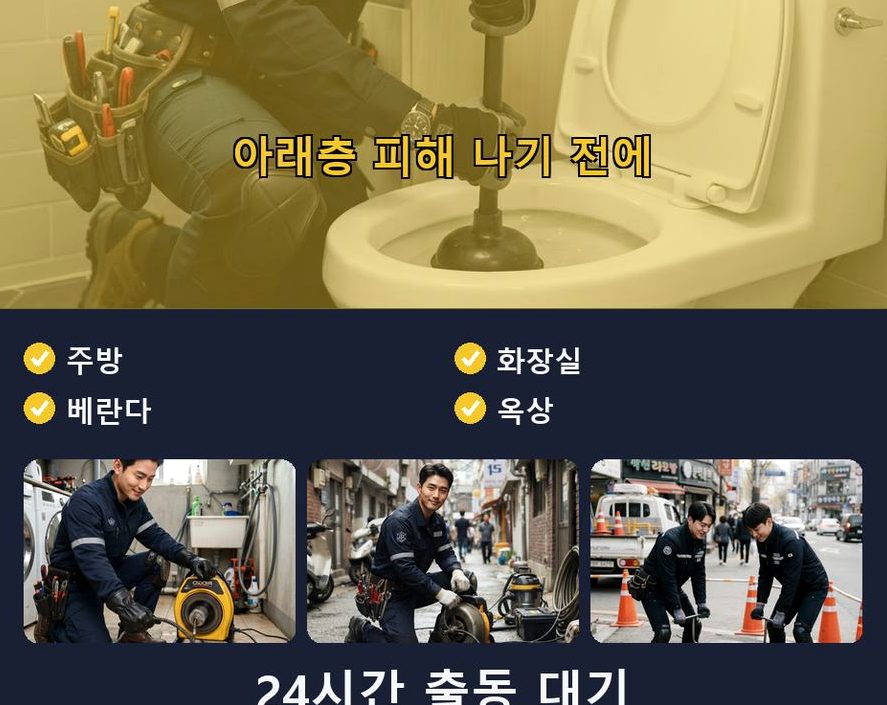 서울 서초구 방배본동 베란다 배수구막힘 당일 처리 현장 작업 사진 - 배관해결사