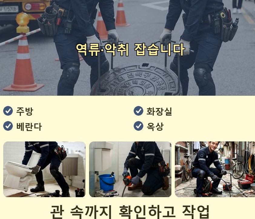 이천시 사음동 하수구막힘 고압세척·관통 작업 모습