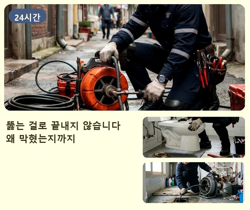 부천시소사구 범박동 베란다 배수구막힘 원인 진단 현장 작업 사진 - 배관해결사