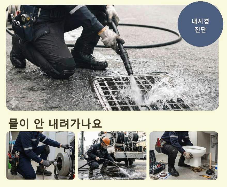 서울 용산구 신계동 싱크대막힘 고압세척·관통 작업 모습